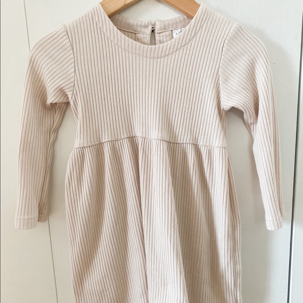 Mebie Baby Ribbed Long-sleeved Cream Dress